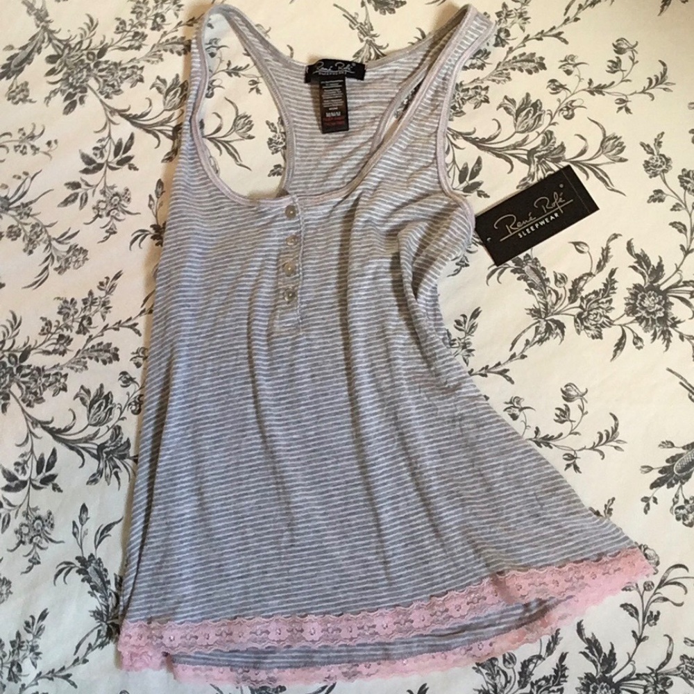 NWT Rene Rofe Sleepwear Tank (grey/pink) - Picture 3 of 7